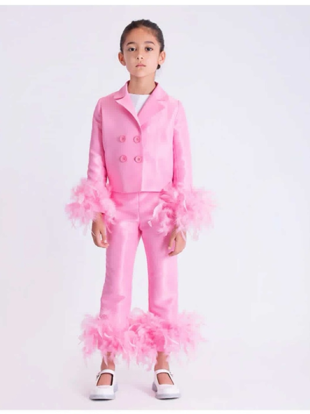 Girls' Pink Feather-Trim Matching Set